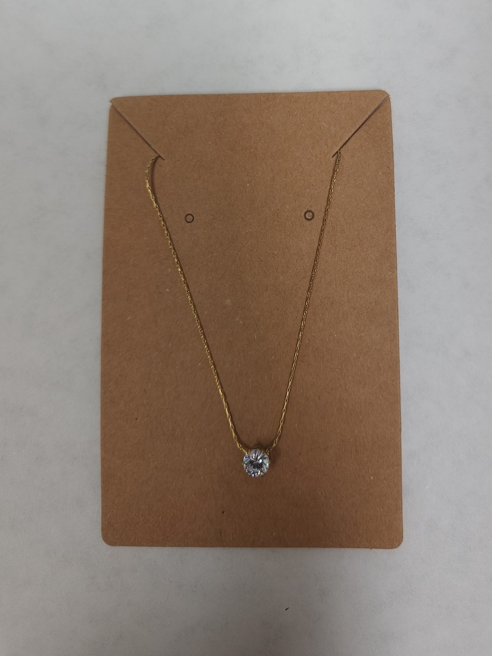Gold Chain Necklace with Clear Solitaire Pendant